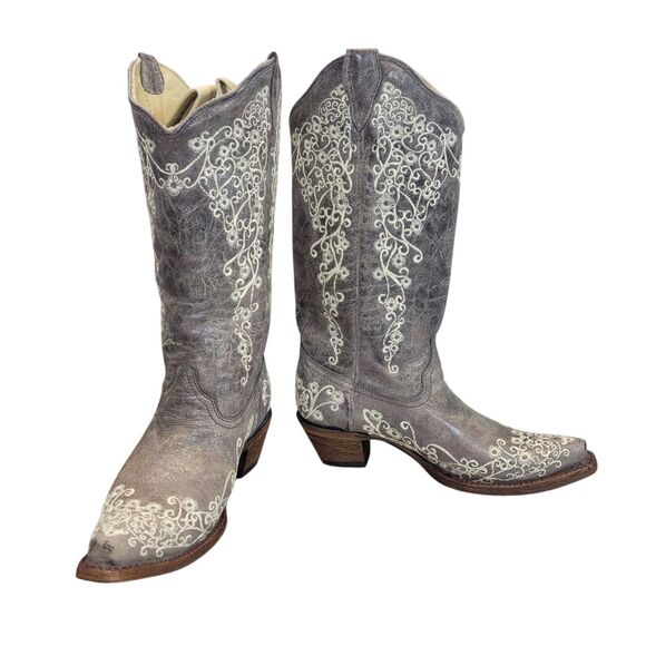 Corral Vintage Crater w/ Bone Embroidery Western Boots - Snip Toe Women’s Sz 7 M - Picture 1 of 16
